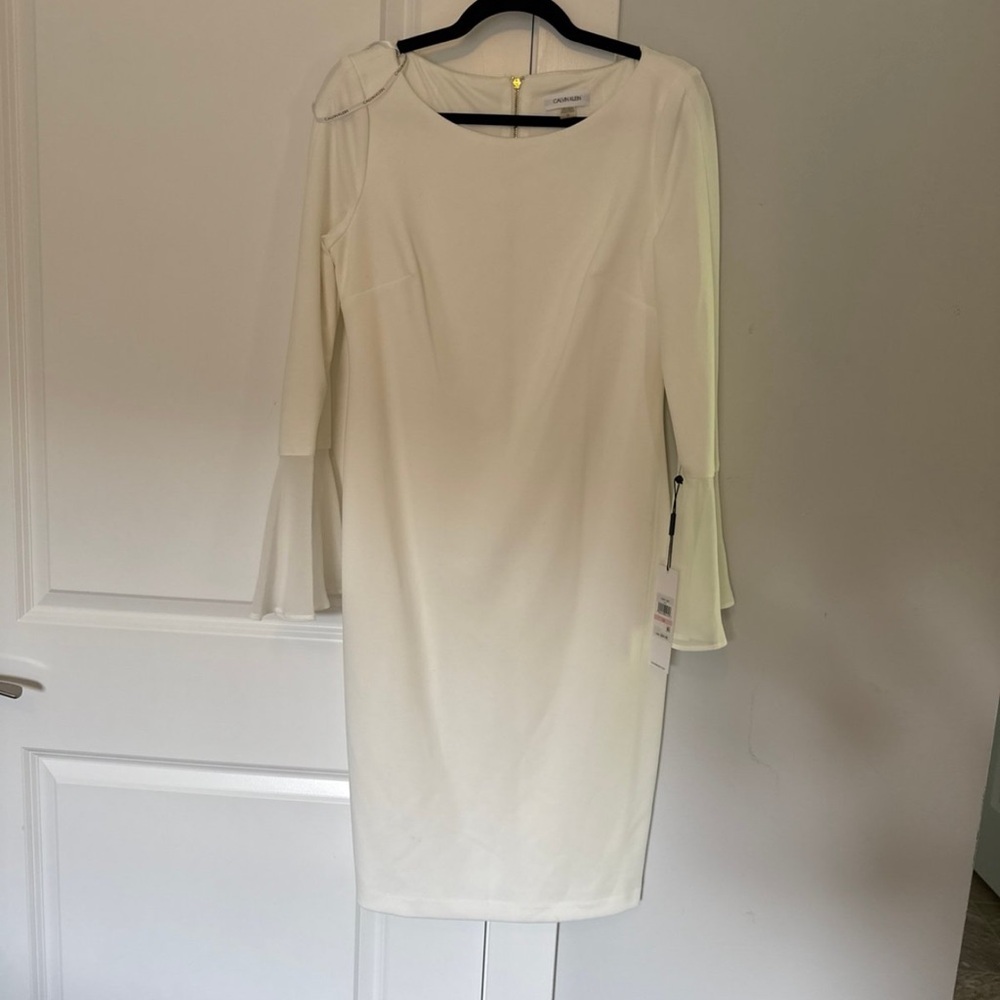 Calvin Klein Elegant White Long Sleeve Dress